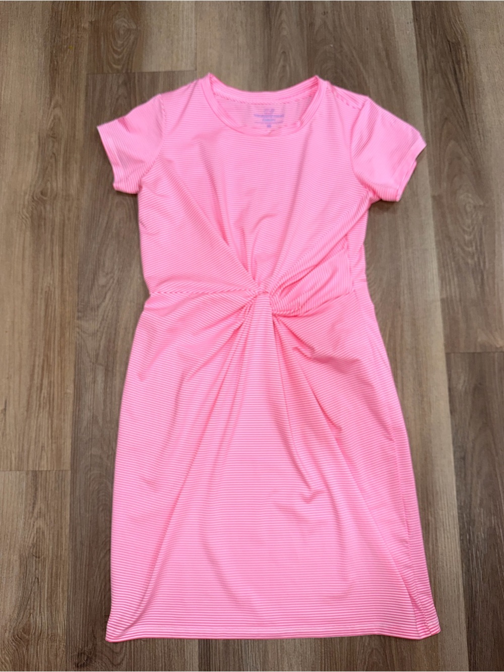 Vineyard Vines Sankaty Dress Stripes Pink White Knotted Shirt Dress Stretch XS